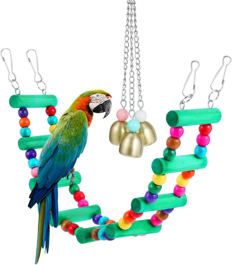5 Pcs Bird Perches Cage Toys Hanging Bell Swing Chewing Toys Wooden Ladder Hammock for Small and Medium Parrot Birds, Cockatiels, Conures, Macaws, Finches Animals & Pet Supplies > Pet Supplies > Bird Supplies > Bird Toys Antcher   