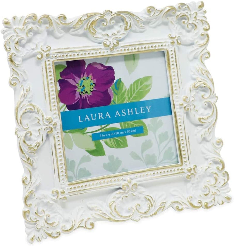 Laura Ashley 5X7 Black Ornate Textured Hand-Crafted Resin Picture Frame with Easel & Hook for Tabletop & Wall Display, Decorative Floral Design Home Décor, Photo Gallery, Art, More (5X7, Black) Home & Garden > Decor > Picture Frames Laura Ashley White W/ Gold 4x4 