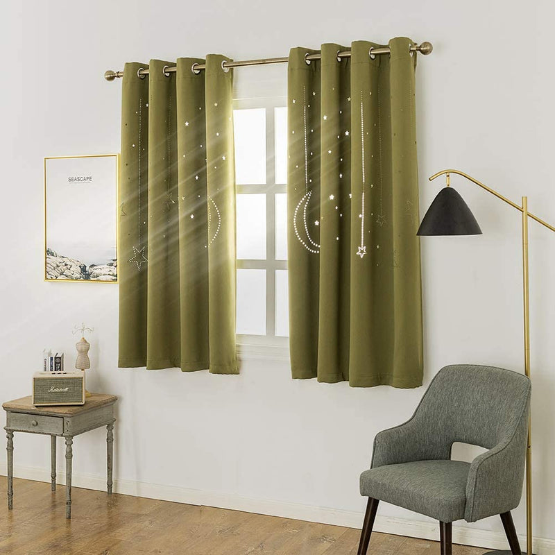 MANGATA CASA Kids Blackout Curtains with Moon & Star for Bedroom-Cutout Galaxy Window Curtains & Drapes with Grommet for Nursery Living Room-Baby Curtains 63 Inch Length 2 Panels(Beige 52X63In) Home & Garden > Decor > Window Treatments > Curtains & Drapes MANGATA CASA Olive 52x63inch-2panels 