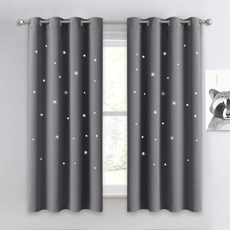 NICETOWN Magic Starry Window Drapes - Laser Cutting Stars Nap Time Blackout Window Curtains for Children'S Room, Nursery, Themed Home, Space-Lovers Decor (W42 X L63 Inches, 2 Pack, Black) Home & Garden > Decor > Window Treatments > Curtains & Drapes NICETOWN Grey W52 x L63 