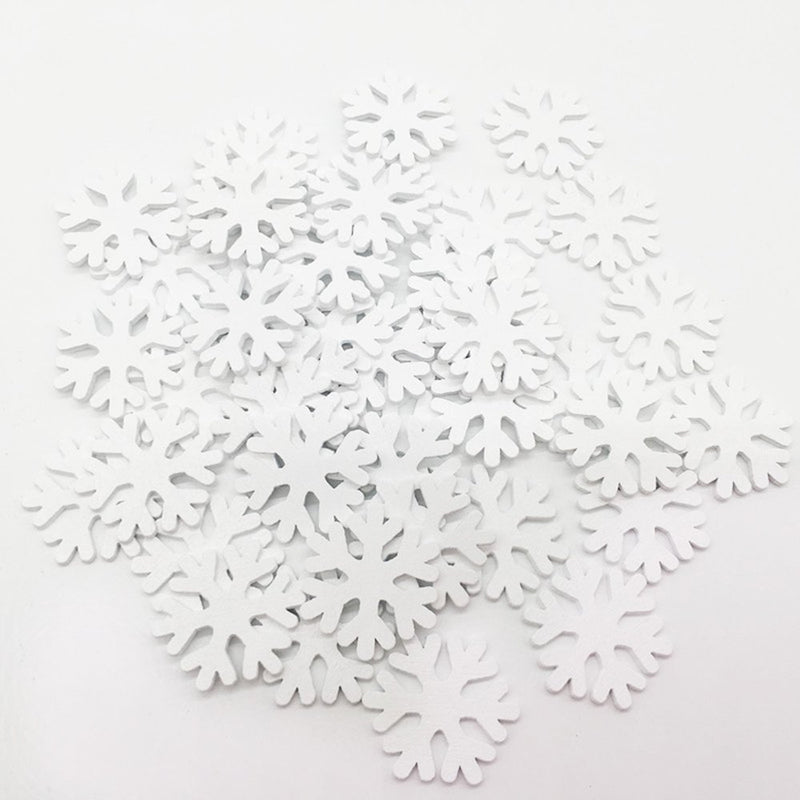 FRCOLOR 100Pcs Christmas Mini Snowflake Wooden White Snow Flake Craft Christmas Decoration Supplies