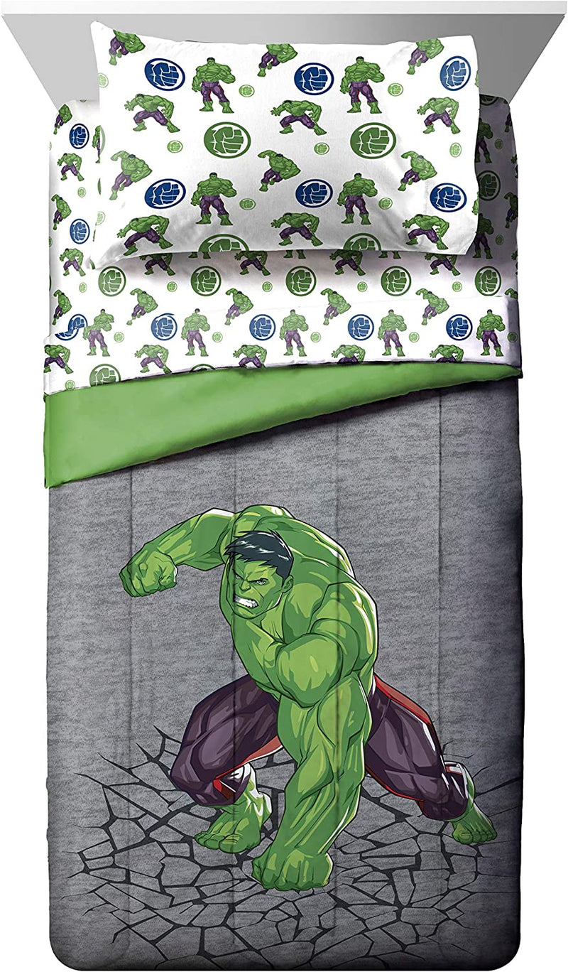 Jay Franco Marvel Hulk Fist 5 Piece Twin Bed Set - Includes Comforter & Sheet Set Bedding - Super Soft Fade Resistant Microfiber (Official Marvel Product)