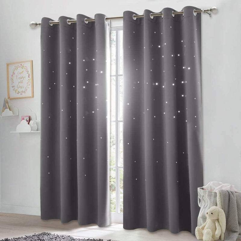 NICETOWN Magic Starry Window Drapes - Laser Cutting Stars Nap Time Blackout Window Curtains for Children'S Room, Nursery, Themed Home, Space-Lovers Decor (W42 X L63 Inches, 2 Pack, Black) Home & Garden > Decor > Window Treatments > Curtains & Drapes NICETOWN Grey W52 x L84 