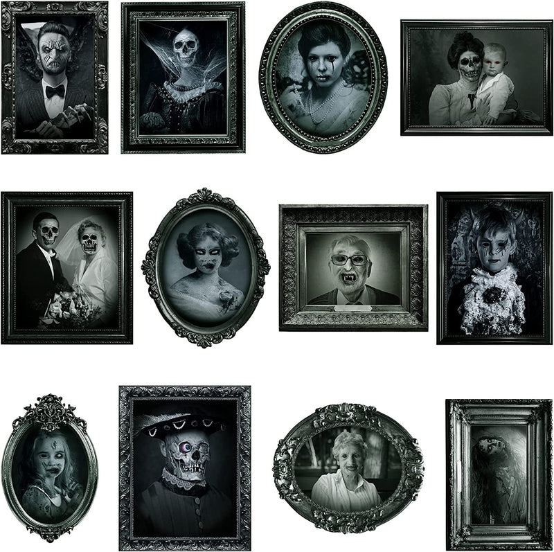 Halloween Decorations, 12 Pieces Laminated Halloween Gothic Decor Poster Frames Durable Haunted House Creepy Portraits Pictures Spooky Home Decor  DUAIAI Style 5(2D,12Pcs)  