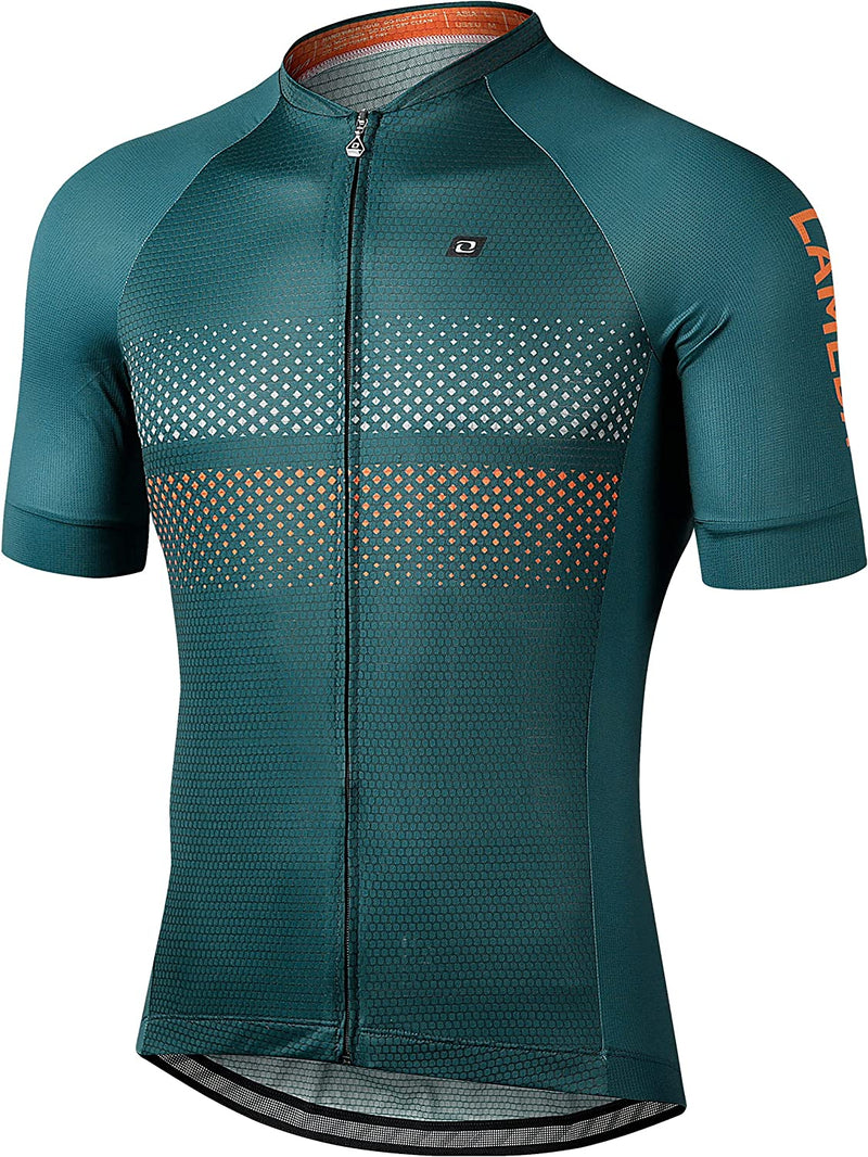LAMEDA Men'S Cycling Jersey Breathable Lightweight Short Sleeve Elastic Pro Road Bike Shirt Full Zip Sporting Goods > Outdoor Recreation > Cycling > Cycling Apparel & Accessories LAMEDA Green X-Large 