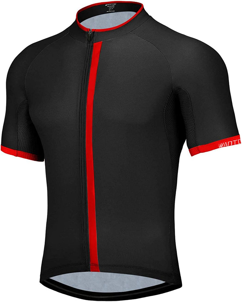 Wantdo Men'S Cycling Jerseys Mountain Bike MTB Jersey Short Sleeve Bike Shirts Breathable Quick Dry Cycling Clothing Sporting Goods > Outdoor Recreation > Cycling > Cycling Apparel & Accessories Wantdo Black Red Small 