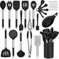 Herogo 30-Piece Cooking Utensils Set with Holder, Silicone Kitchen Utensils Set with Stainless Steel Handle, Heat Resistant Cooking Gadget Tools for Nonstick Cookware, Dishwasher Safe, Gray