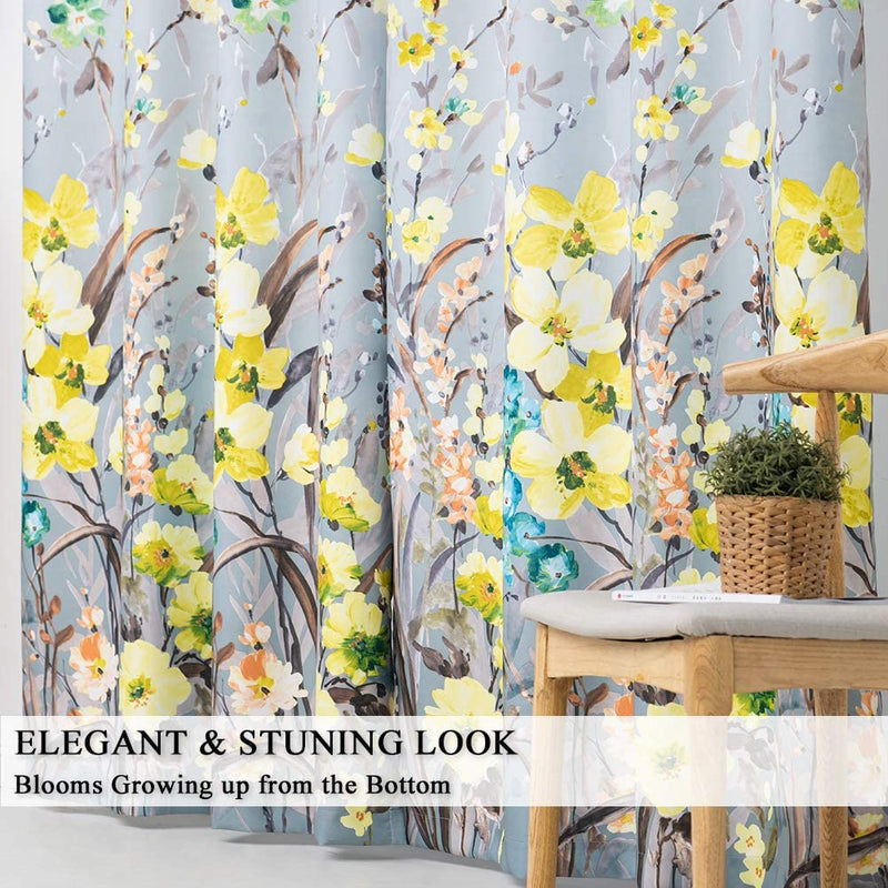 Kotile Room Darkening Curtains for Bedroom - White Curtains with Floral Printed Thermal Insulated Curtains Grommet Top Window Curtains 84 Inch Length for Living Room, 52 X 84 Inches, 2 Panels, Yellow Home & Garden > Decor > Window Treatments > Curtains & Drapes Kotile Textile   