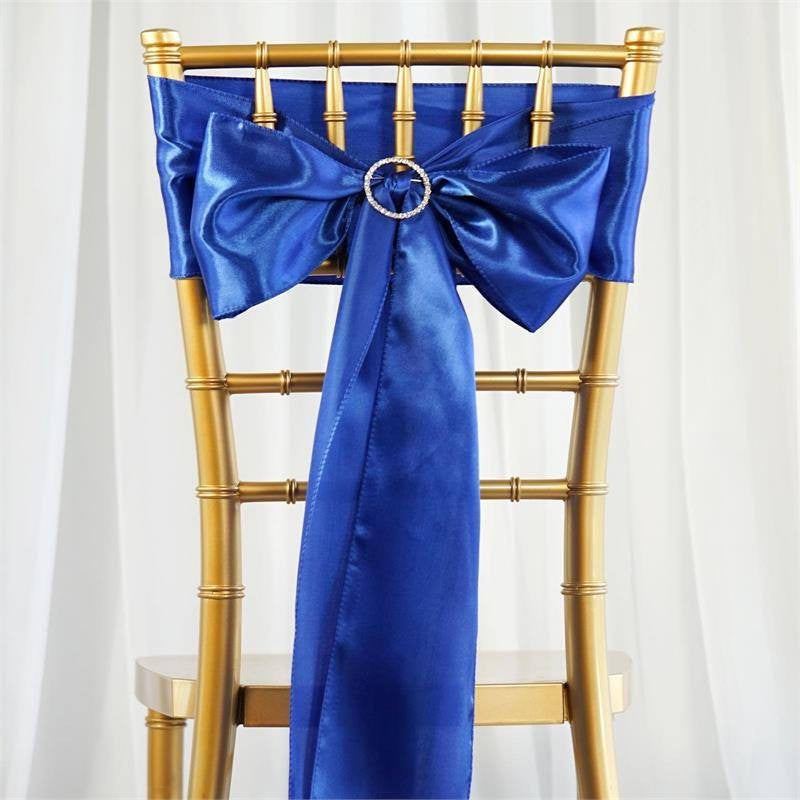 Efavormart 25Pcs Gold SATIN Chair Sashes Tie Bows for Wedding Events Decor Chair Bow Sash Party Decoration Supplies 6 X106" Arts & Entertainment > Party & Celebration > Party Supplies Efavormart.com Royal Blue  