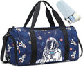 Duffle Bag for Girls Kids Gym Bag Women Workout Sports Travel Bag Weekender Overnight Bag with Shoe Compartment and Wet Pocket Home & Garden > Household Supplies > Storage & Organization BTOOP Navy Blue-Astronaut  