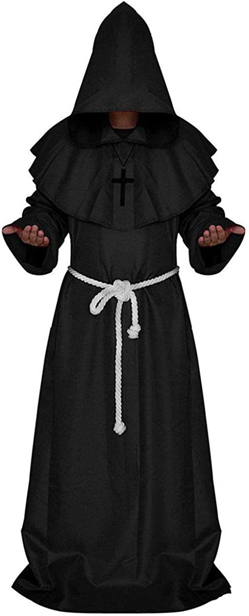 LHJ Friar Medieval Hooded Monk Renaissance Priest Robe Costume Cosplay  LHJ Black Large 