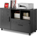 DEVAISE Office File Cabinet with Lock, 1-Drawer Wood Lateral Filing Cabinet on Wheels, Printer Stand with Open Storage Shelves for Home Office, Black Home & Garden > Household Supplies > Storage & Organization DEVAISE Black  