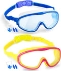 Elimoons Kids Goggles for Swimming Age 3-15,Kids Swim Goggles with Nose Cover No Leaking Anti-Fog Waterproof(2Pack) Sporting Goods > Outdoor Recreation > Boating & Water Sports > Swimming > Swim Goggles & Masks Elimoons Pink / Yellow + Blue  