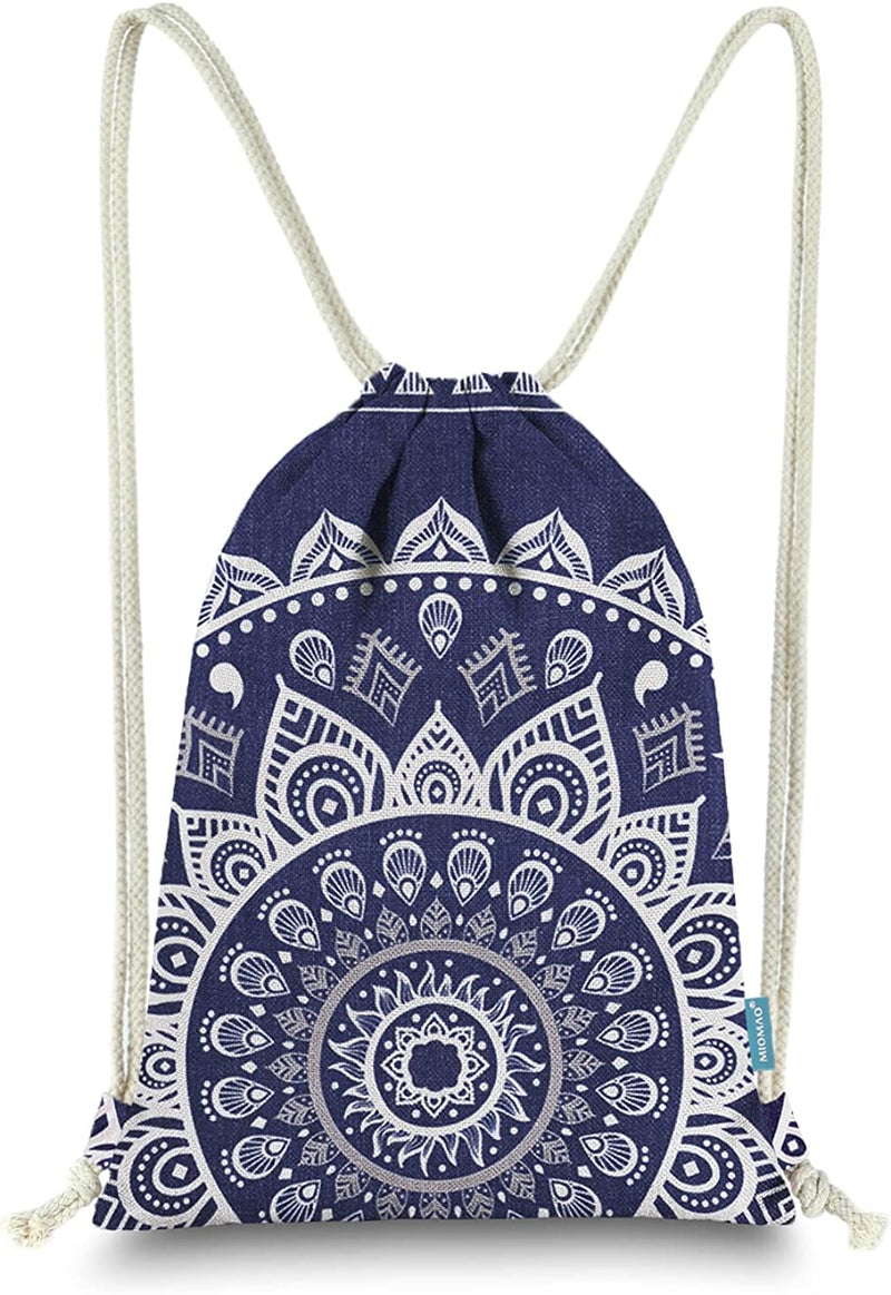 Miomao Drawstring Backpack Mandala Style String Bag Canvas Beach Sport Daypack Home & Garden > Household Supplies > Storage & Organization Qingdao Miomao E-Commerce Co., Ltd Navy Blue  