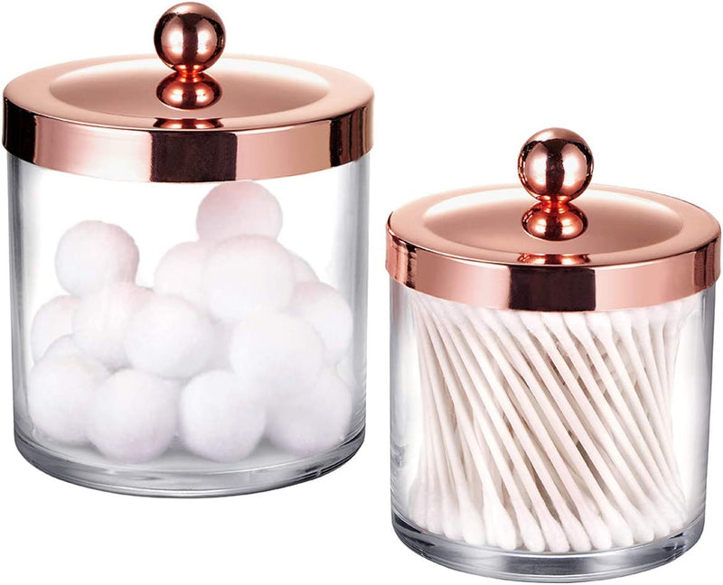 Premium Quality Plastic Apothecary Jars - Qtip Holder Bathroom Vanity Countertop Storage Organizer Canister Clear Acrylic for Cotton Swabs,Rounds, Balls,Makeup Sponges,Bath Salts / 2 Pack (Black) Home & Garden > Household Supplies > Storage & Organization SheeChung Rose gold 25oz.& 15oz. 