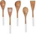 Folkulture Wooden Spoons for Cooking Set for Kitchen, Non Stick Cookware Tools or Utensils Includes Wooden Spoon, Spatula, Fork, Slotted Turner, Corner Spoon, Set of 5, 12 Inch, Acacia Wood, White Home & Garden > Kitchen & Dining > Kitchen Tools & Utensils Folkulture White Checks  