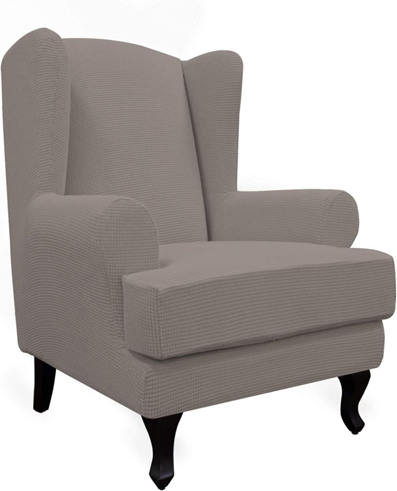 Easy-Going Stretch Wingback Chair Sofa Slipcover 2-Piece Sofa Cover Furniture Protector Couch Soft with Elastic Bottom, Spandex Jacquard Fabric Small Checks, Black Home & Garden > Decor > Chair & Sofa Cushions Easy-Going Taupe  