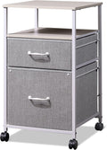 DEVAISE 2 Drawer Mobile File Cabinet, Rolling Printer Stand with Open Storage Shelf, Fabric Vertical Filing Cabinet Fits A4 or Letter Size for Home Office, Dark Grey Home & Garden > Household Supplies > Storage & Organization DEVAISE Light grey  