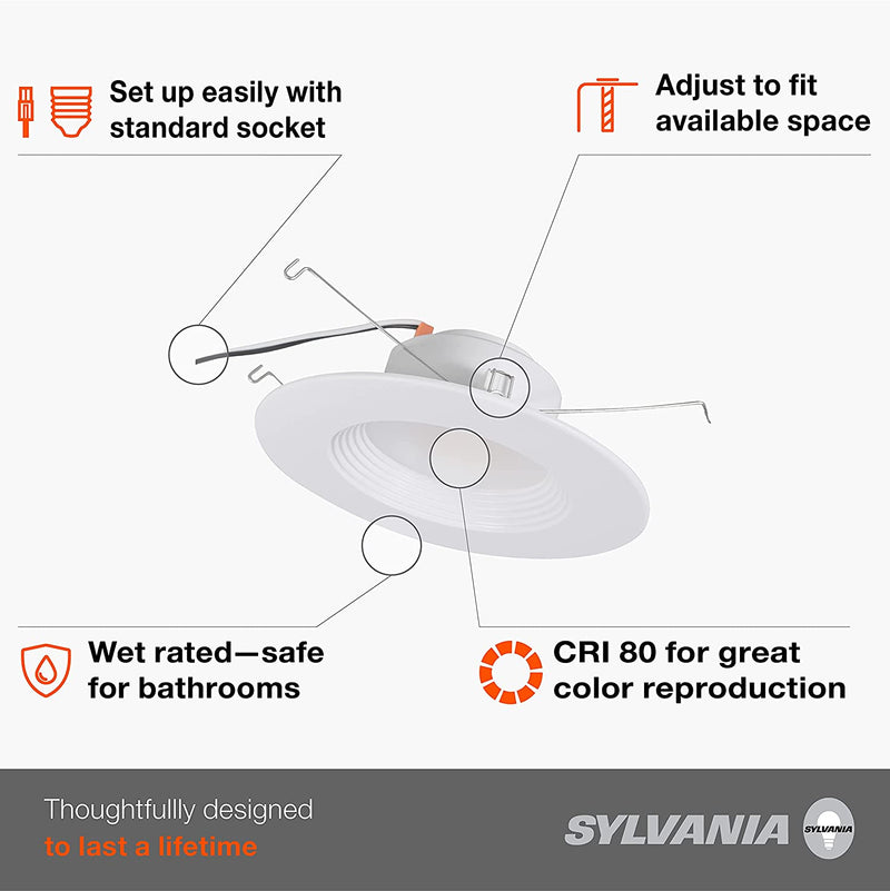 SYLVANIA 5”/6” LED Recessed Lighting Downlight with Trim, 8.5W=65W, Dimmable, 675 Lumens, Warm White 3000K, Wet Rated / UL / Energy Star – 12 Pack (62236) Home & Garden > Lighting > Flood & Spot Lights SYLVANIA   