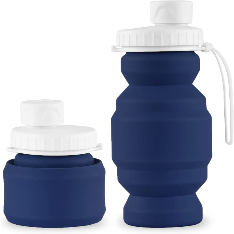 SPECIAL MADE 2Pack Collapsible Water Bottles Leakproof Valve Reusable BPA Free Silicone Foldable Water Bottle for Sport Gym Camping Hiking Travel Sports Lightweight Durable 20Oz 600Ml Sporting Goods > Outdoor Recreation > Winter Sports & Activities SPECIAL MADE blue 11oz  