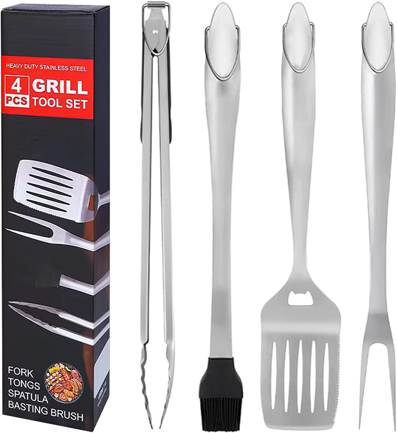 CTCCORC Grill Tool Set, BBQ 4PCS Barbecue Tool Sets with Durable Spatula, Fork, Tongs, Basting Brush, Heavy Duty Stainless Steel Camping Grilling Tools Outdoor Cooking Tools Accessories Home & Garden > Kitchen & Dining > Kitchen Tools & Utensils CTCCORC 14" Stainless Steel  