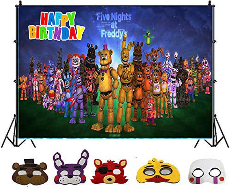 Party Backdrop Five Nights at Freddy'S Backdrop FNAF Backdrop + 5 Pack Cosplay Masks Party Favors Decorations Apparel & Accessories > Costumes & Accessories > Masks Heyfun   