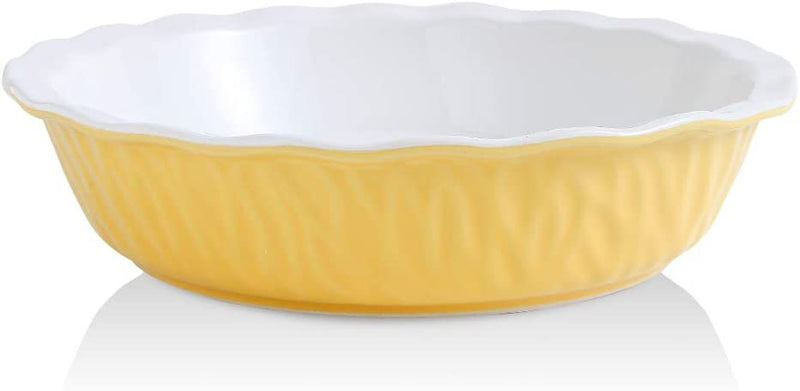 KOOV Ceramic Pie Pan, 10 Inches Pie Dish, Pie Plate for Dessert Kitchen, round Baking Dish Pan for Dinner, Texture Series (Aegean) Home & Garden > Kitchen & Dining > Cookware & Bakeware KOOV Yellow  