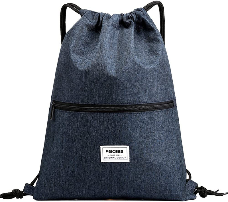 Peicees Drawstring Backpack Water Resistant Drawstring Bags for Men Women Black Sackpack for Gym Shopping Sport Yoga School Home & Garden > Household Supplies > Storage & Organization Peicees X-dark Blue  
