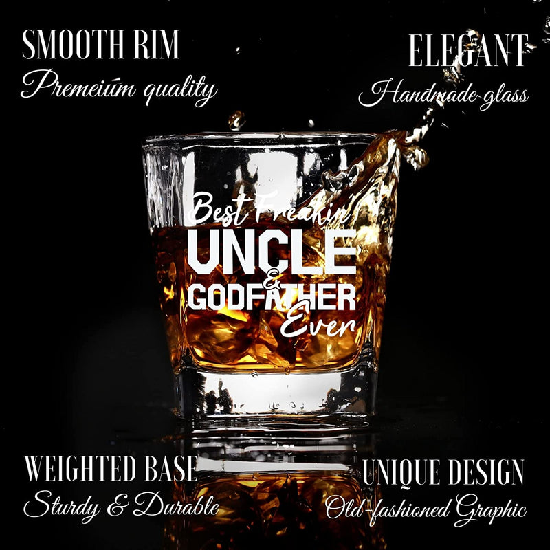 Godfather Gifts, Whiskey Glass Funny Gift Idea for the Best Godfather for Christmas, Birthday, Box and Greeting Card Included - BEST FREAKIN' UNCLE & GODFATHER EVER Home & Garden > Kitchen & Dining > Barware Onebttl   