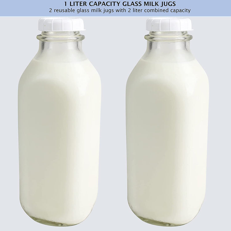 The Dairy Shoppe 1 Ltr. (33.8 Oz.) Glass Milk Bottle Vintage Style with Cap & NEW Pour Spout! (2 Pack) Home & Garden > Decor > Decorative Jars Shenandoah Homestead Supply   