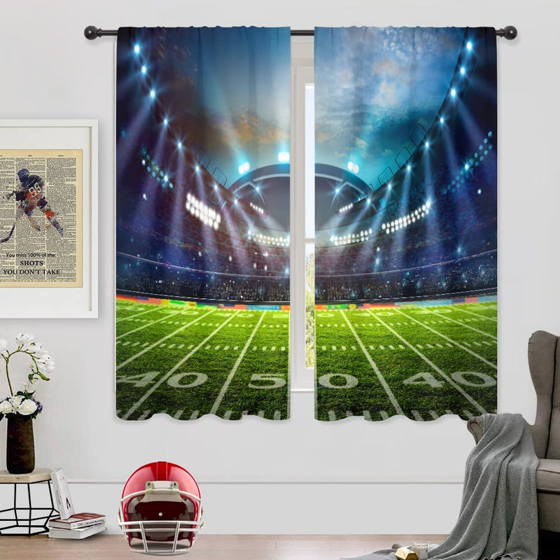 Riyidecor Galaxy Outer Space Nebula Curtains (2 Panels 42 X 63 Inch) Blue Rod Pocket Universe Planets Boys Fantasy Starry Black Art Printed Living Room Bedroom Window Drapes Treatment Fabric WW-CLLE Home & Garden > Decor > Window Treatments > Curtains & Drapes Pan na American Football Field 42Wx63H 