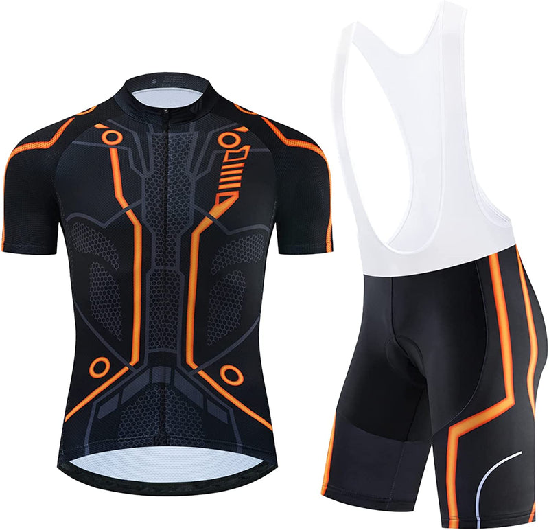 Lo.Gas Cycling Jersey Men Short Sleeve Bike Biking Shirts Full Zip with Pockets Road Bicycle Clothes Sporting Goods > Outdoor Recreation > Cycling > Cycling Apparel & Accessories Lo.gas 14 Orange XX-Large 