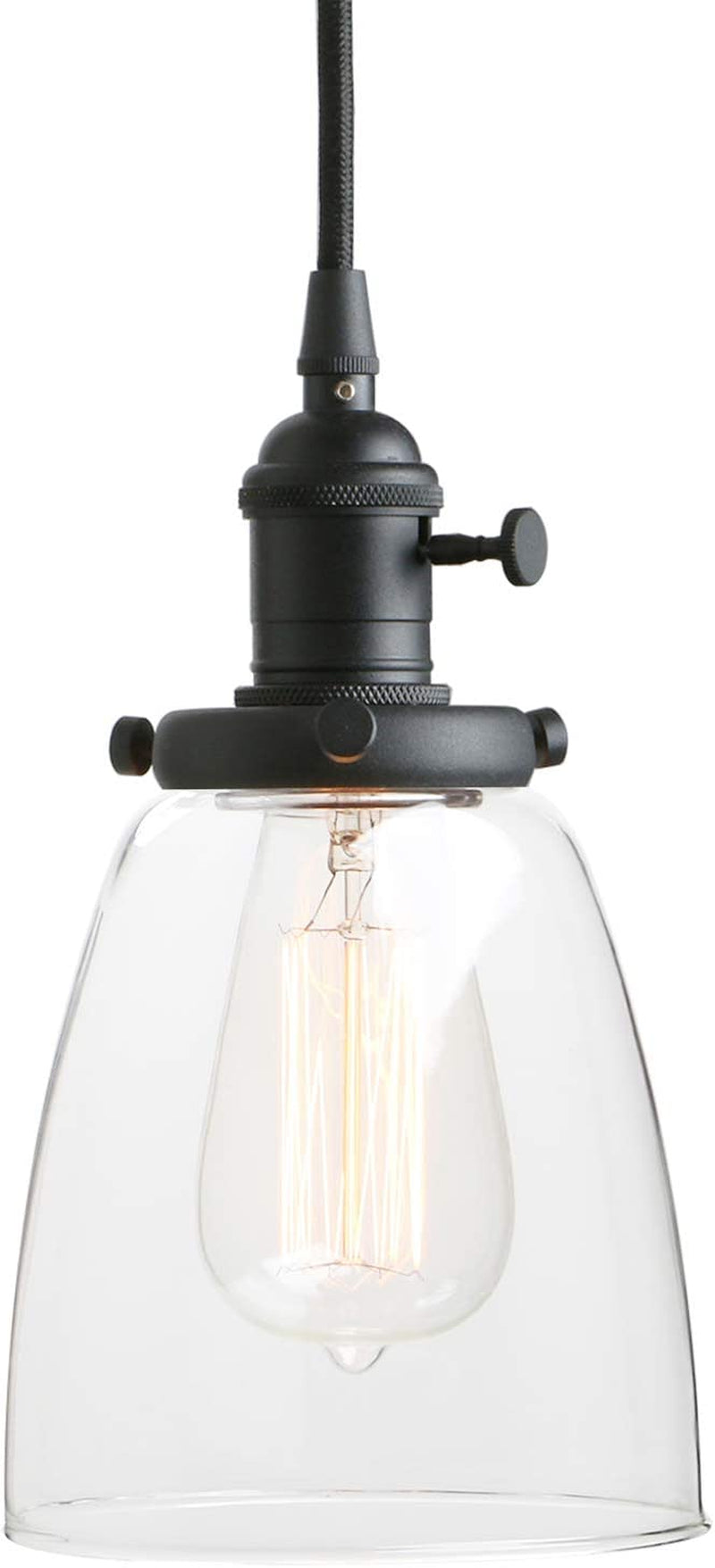 Pathson Industrial Glass Pendant Lighting, Black Vintage Style Hanging Light Fixture for Living Room Dining Room