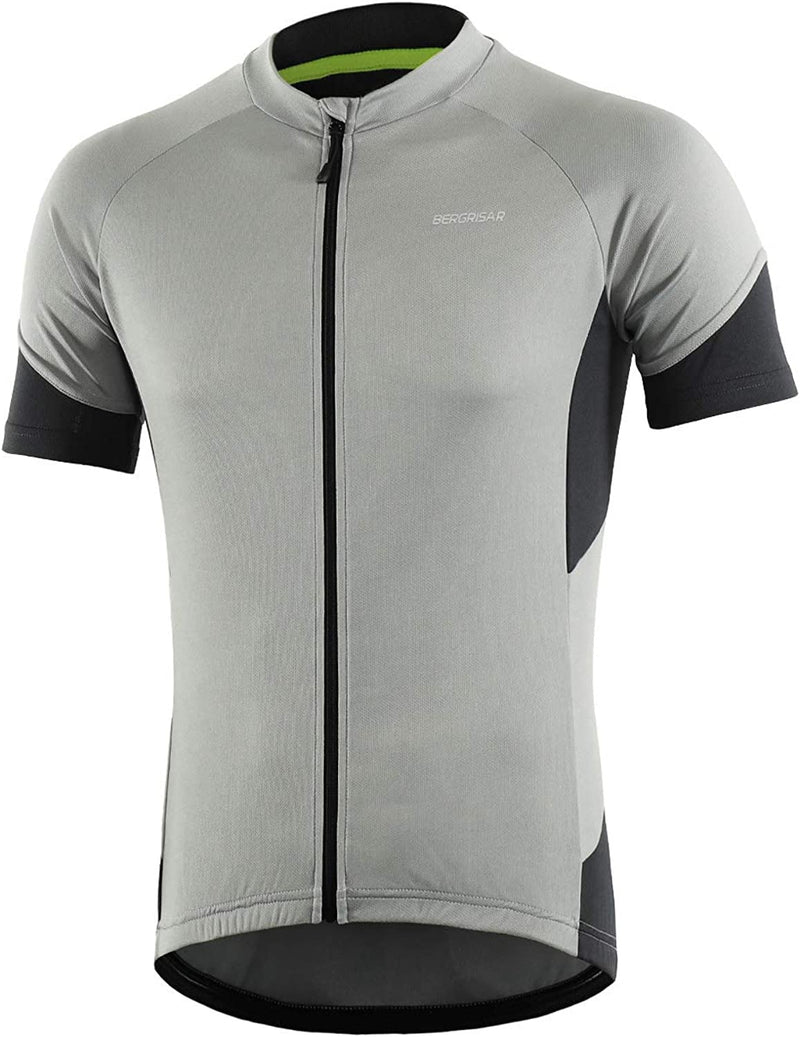 BERGRISAR Men'S Basic Cycling Jerseys Short Sleeves Mountain Bike Bicycle Shirt Zipper Pockets Sporting Goods > Outdoor Recreation > Cycling > Cycling Apparel & Accessories BERGRISAR Grey X-Large 
