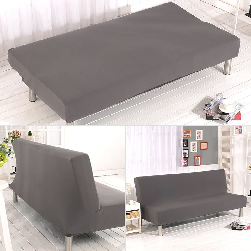 Solid Colour Armless Sofa Bed Cover Polyester Spandex Stretch Futon Slipcover 3 Seater Elastic Full Folding Couch Sofa Cover Fits Folding Sofa Bed without Armrests 80" X 50" in (Gray) Home & Garden > Decor > Chair & Sofa Cushions Homonic   