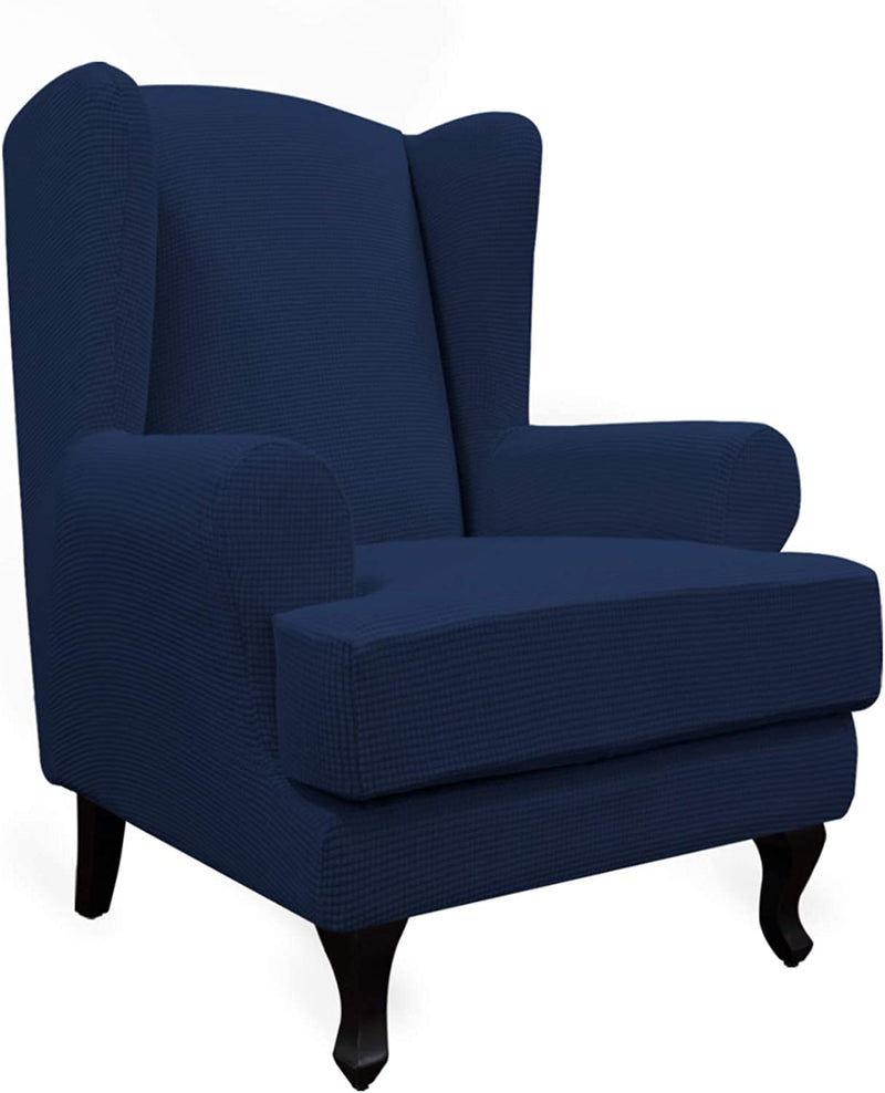 Easy-Going Stretch Wingback Chair Sofa Slipcover 2-Piece Sofa Cover Furniture Protector Couch Soft with Elastic Bottom, Spandex Jacquard Fabric Small Checks, Black Home & Garden > Decor > Chair & Sofa Cushions Easy-Going Navy  