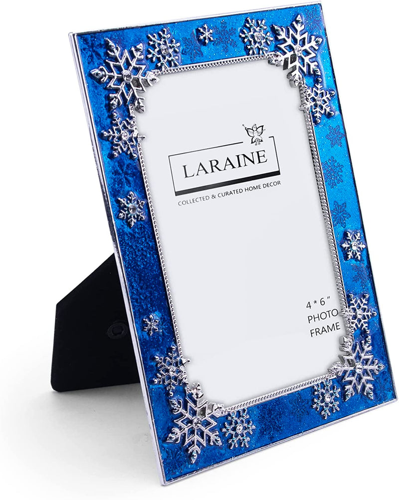 LARAINE Picture Photo Frame 4X6 Metal 4-Color Snowflake High Definition Glass Display Pictures for Tabletop Home Decorative Christmas Holiday Gift (White)