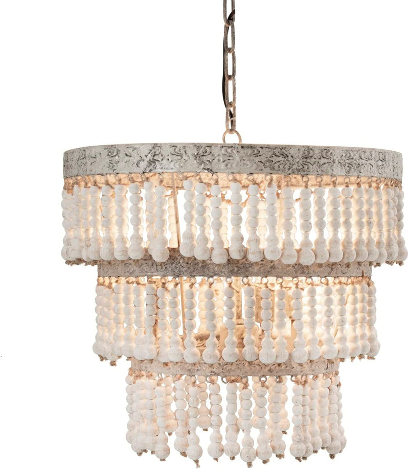 Creative Co-Op Metal & Wood Beaded Chandelier, 20.5" round by 20" Height, Off- White Home & Garden > Lighting > Lighting Fixtures > Chandeliers Creative Co-op   