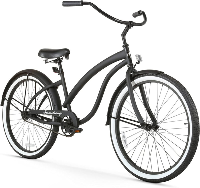 Firmstrong Bella Classic Single Speed Beach Cruiser Bicycle Sporting Goods > Outdoor Recreation > Cycling > Bicycles Firmstrong Matte Black/Black Rims 26" / 1-Speed 