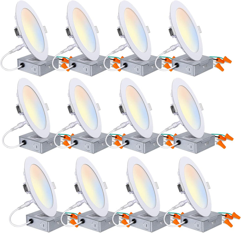 Hykolity 12 Pack 6 Inch 5CCT LED Recessed Ceiling Light W/ Junction Box, 2700K-5000K Color Temperature Selectable, CRI90, 14W=100W, 1100Lm, Dimmable Ultra-Thin Recessed Lighting Can-Killer Downlight Home & Garden > Lighting > Flood & Spot Lights hykolity 6 Inch | 5CCT  