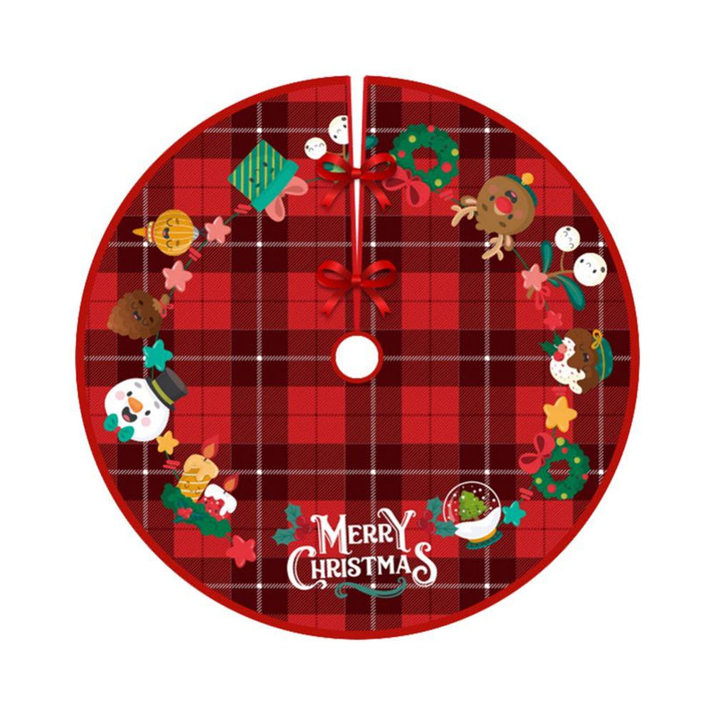 Christmas Tree Skirt Red Xmas Tree Ornaments Snowman Reindeers Snowflake Christmas Tree Mat for Hoilday Party Home Decorations 36 Inches