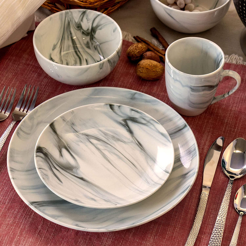 Elama Fine round Gloss Dinnerware Dish Set, 16 Piece, Black and White Marble Home & Garden > Kitchen & Dining > Tableware > Dinnerware Elama   