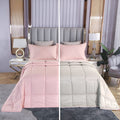 SOULOOOE Oversized California King plus Comforter 120X120 Extra Large King Size Quilts 3 Pieces Lightweight Reversible down Alternative Bedspreads for All Season with 8 Corner Tabs Blanket Grey Home & Garden > Linens & Bedding > Bedding > Quilts & Comforters SOULOOOE Pink/Light Grey Oversized King Plus 