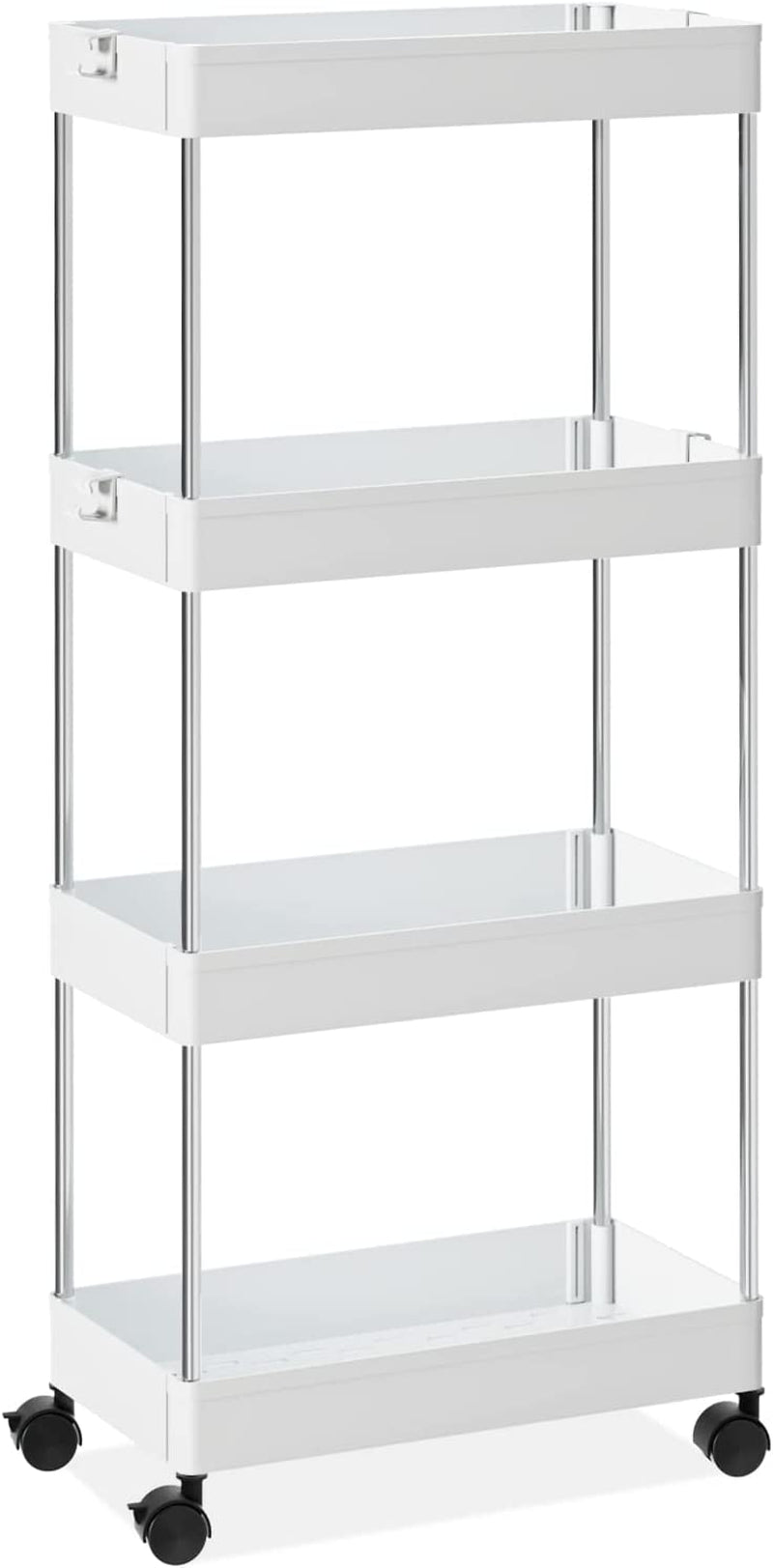 OTK Slim Storage Cart 3 Tier Mobile Shelving Unit Organizer, Utility Rolling Shelf Cart with Wheels for Bathroom Kitchen Bedroom Office Laundry Narrow Places，White Home & Garden > Household Supplies > Storage & Organization OTK 4 Tier-White Wide 