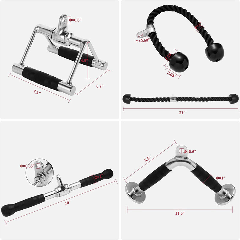 DYNASQUARE Tricep Press down Cable Machine Attachment, LAT Pulldown Attachments, Home Gym Accessories, Double D Handle, V-Shaped Bar, Tricep Rope, Pull down Straight Bar Sporting Goods > Outdoor Recreation > Winter Sports & Activities DYNASQUARE   