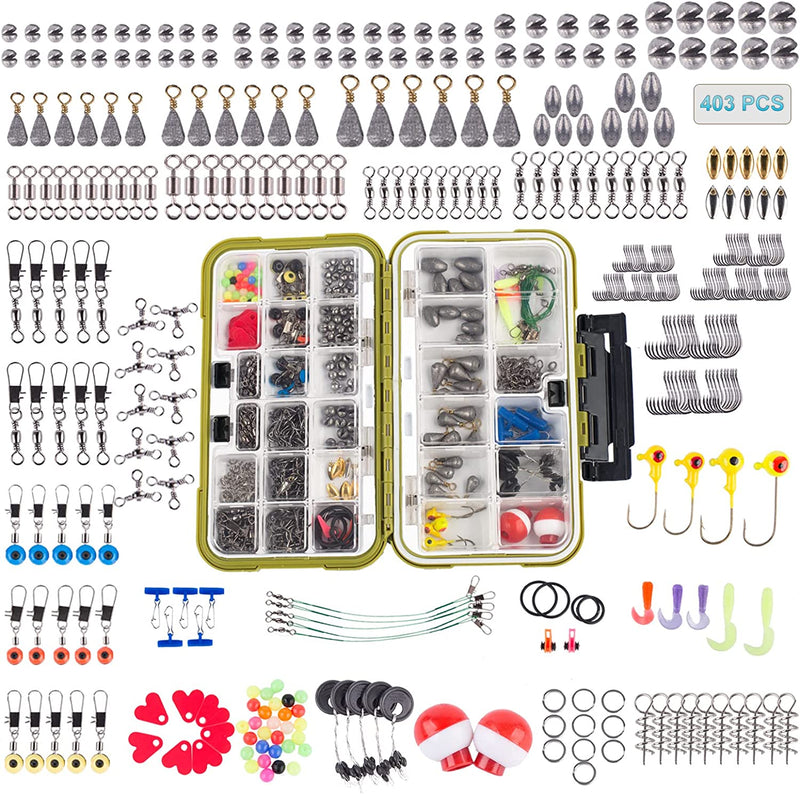 HERCULES Fishing Accessories Kit, 403Pcs Fishing Tackle Kit with Tackle Box Including Jig Hook, Swivels Snap, Sinker Weight Freshwater Saltwater Fishing Stuff, Lure Angler Fishing Starter Kit, Black Sporting Goods > Outdoor Recreation > Fishing > Fishing Tackle Herculespro.com Green Accessories Included 