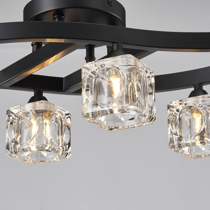 Bestier Modern Elegant Glass Crystal Ceiling Light Chandelier 6 Light Black Flushmount Lighting Fixture L 30.5In W 10In H 7.5In Home & Garden > Lighting > Lighting Fixtures > Chandeliers BESTIER   