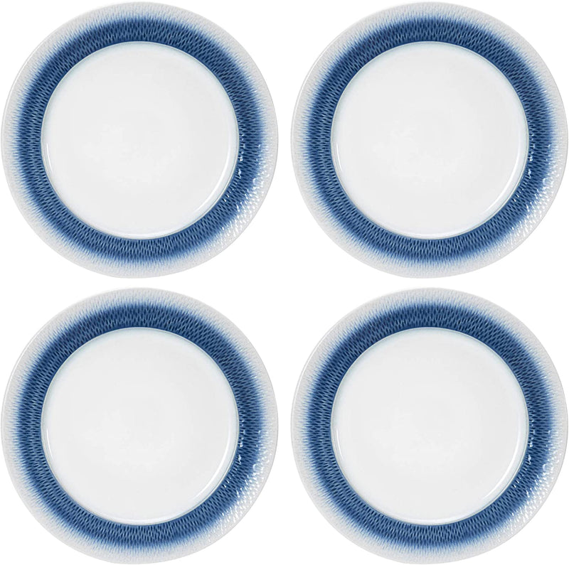 Pfaltzgraff Eclipse Blue 16-Piece Stoneware round Dinnerware Set, 1 Inch Dinner Plate, 8 Inch Salad Plate, 6 Inch Soup Cereal Bowl (26 Ounce) and 14 Ounce Mug, Blue/White