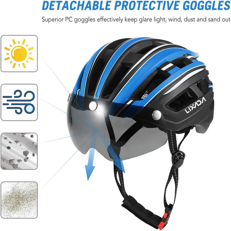 Lixada Adult Bike Helmet Mountain Bike Helmet with Detachable Magnetic Goggles Removable Sun Visor Adjustable Mountain & Road Bicycle Helmets for Men Women Cycling Helmets