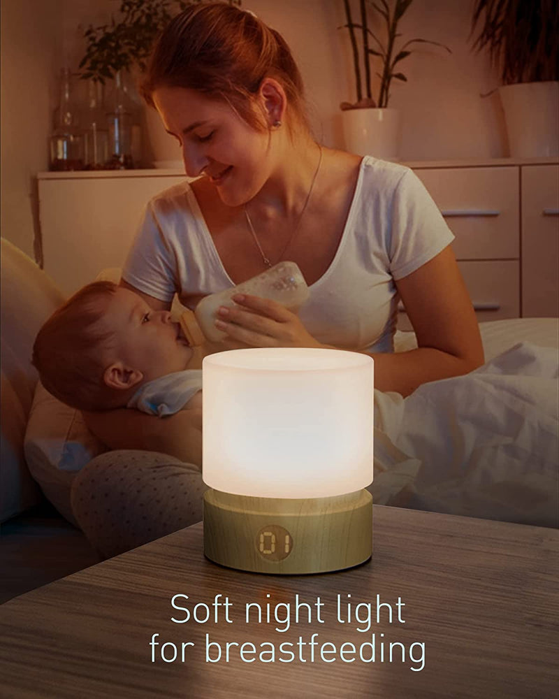 Smilodon Timer Night Light,Dimmable LED Bedside Lamp,Night Light Kids,Woodgrain,Sleep Aids Light,Rechargeable,Battery Operated